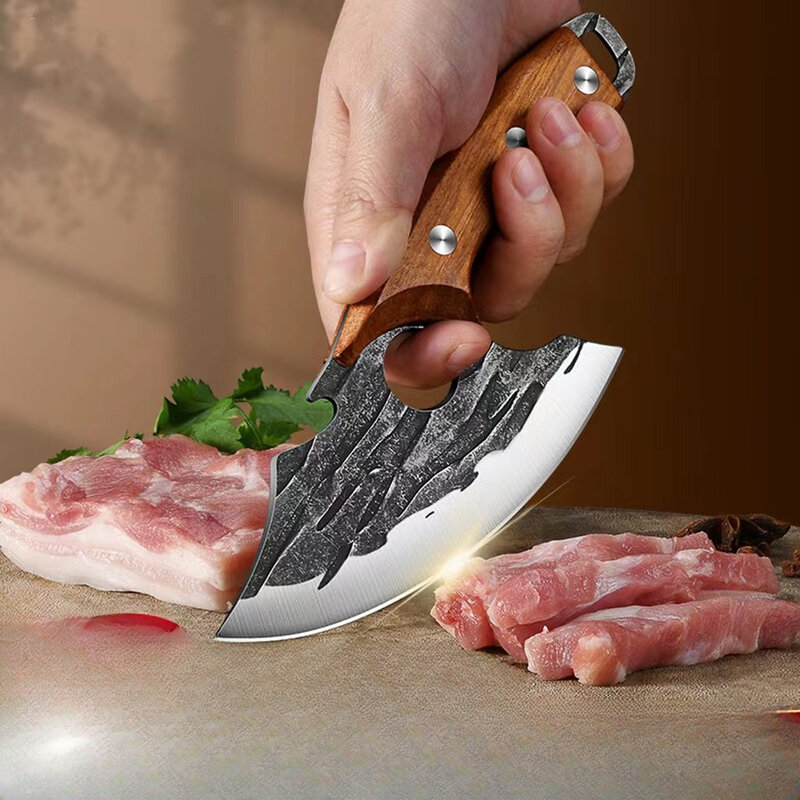 Cuchillo de corte de carne forjado a mano para exteriores, cuchillo profesional para matanza, venta de carne, novedad de 2024
