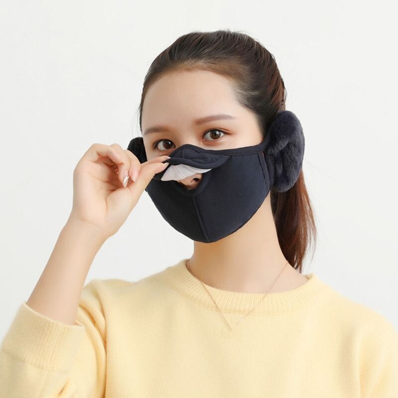 Meia máscara facial respirável com os protetores auriculares, frio-prova, Windproof, tampa da boca do algodão, forma, morno, aberto, inverno