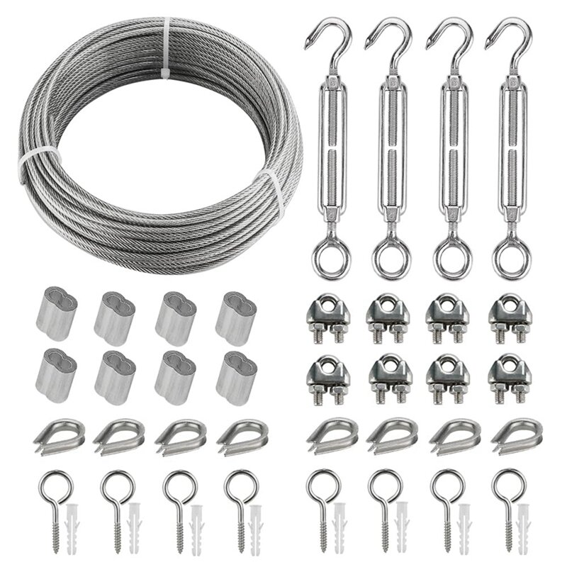 20M Stainless Steel Kit, 3MM Sorting Helps Tighten Rope Wear With M5 Stainless Steel Rope Clamp R Easy To Use