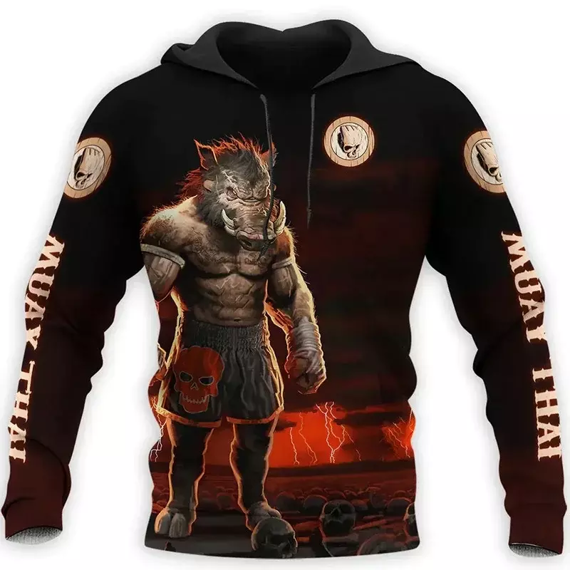 2024 Muay Thai Print Hoodie and Sweatshirt MMA BJJ Graphic Pullover Kid Fashion Streetwear Sports Hooded Sweatshirt Apparel