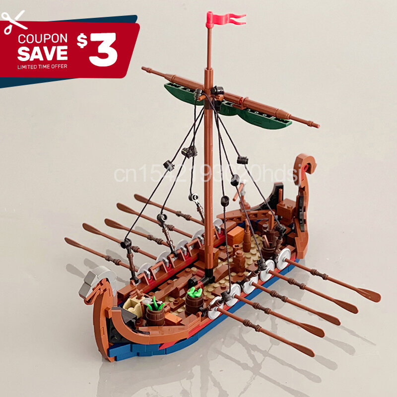 MOC-barco vikingo militar Medieval para niños, modelo de bloques de construcción, figuras de barcos, juguetes de ladrillos, MOC-58275, experto creativo