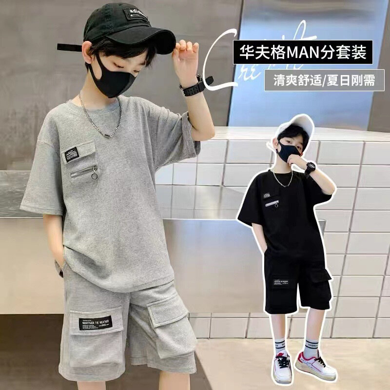 Summer Boy Sports Sets Kids Casual Costume Teenager Fashion Outfits Children T-shirts+Shorts 2Pcs Short Sleeves Top Pants Suits