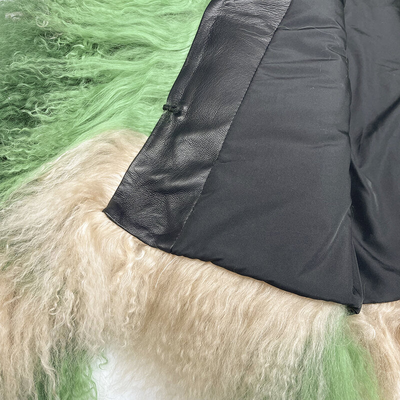 JANEFUR mantel bulu domba warna campur dengan tudung Wanita Mode 2024 hangat kustom grosir musim dingin jaket bulu domba Mongolia asli