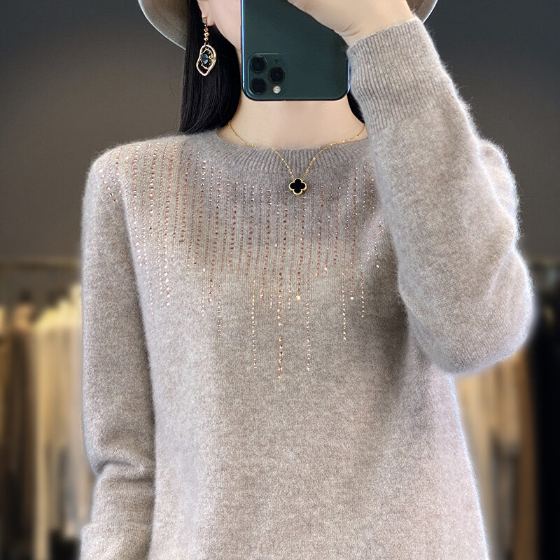 Korean Women's Bottoming Shirt Autumn Winter New Women's Round Neck Pullover All-match Iong-Sleeved Hollow Out Was Thin High-End