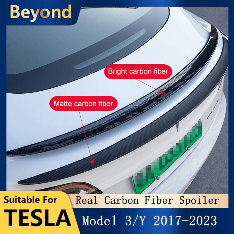Real Carbon Fiber Trunk Wing Spoiler, acessórios originais do spoiler do carro, Tesla modo Y, modelo 3, 2017-2022, 2023