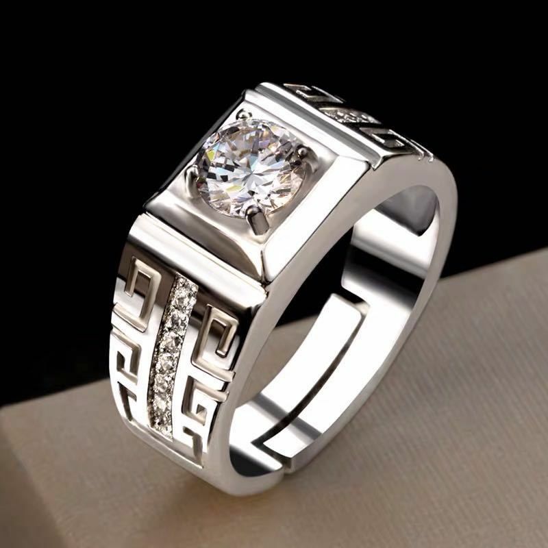 925 Perak Murni Kristal Besar Halus Cincin Terbuka untuk Pria Wanita Mode Pesta Pernikahan Desainer Perhiasan Jimat Hadiah Pasangan