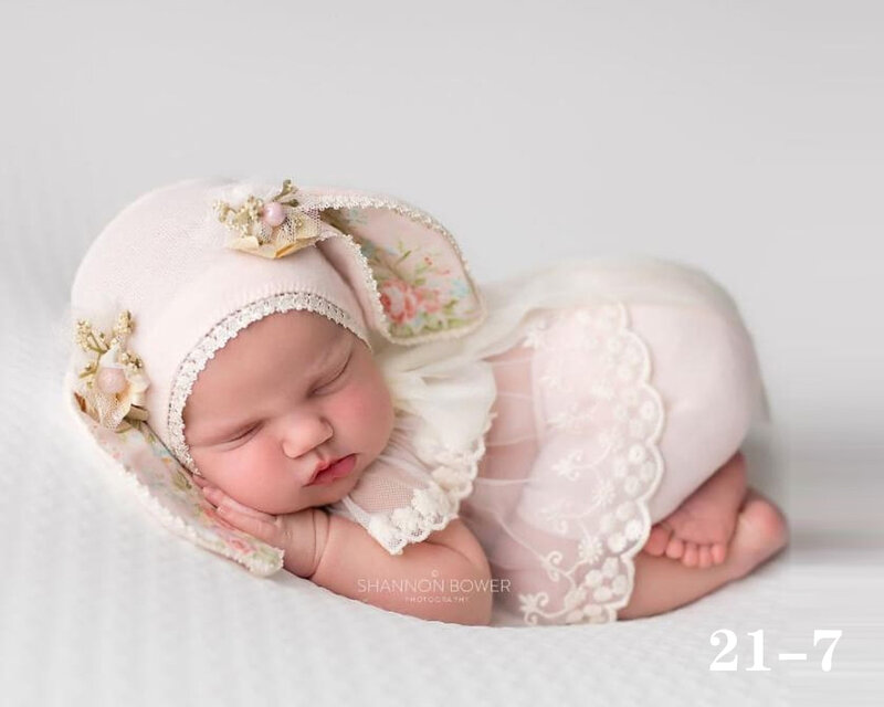 Newborn Photography Clothing Set, Rabbit Ear Hat, Lace Top, Pants, Outfits para Baby Girl, Photo Props, Acessórios de vestuário, 3Pcs por conjunto