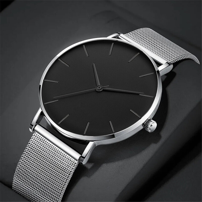3 Stuks Set Mode Heren Ultra Dunne Eenvoudige Horloges Mannen Business Casual Armband Ketting Rvs Gaas Riem Quartz Horloge