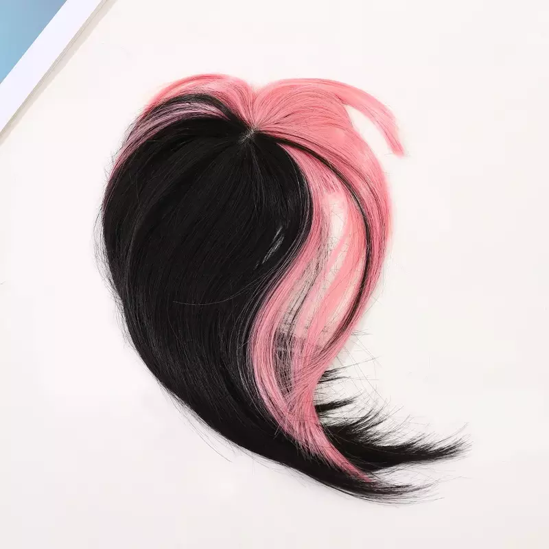 Wig merah jaring Fashion poni depan wanita, rambut palsu tanpa kelim poni depan tidak terlihat untuk wanita klip sintetis dalam ekstensi poni