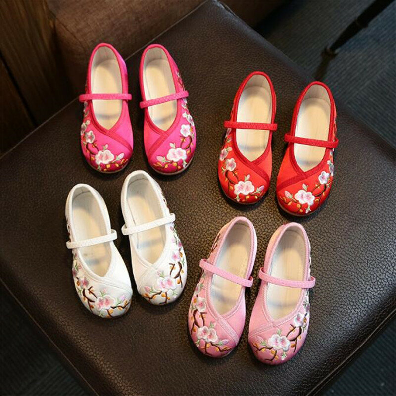 Sprng-zapatos de tela bordada para niñas, calzado de baile para niñas, zapatos planos de princesa dulce