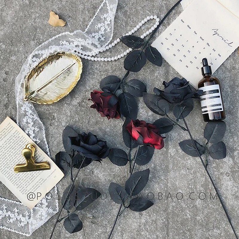 القوطية الأسود روز الزهور الاصطناعية ، الورود عيد الحب