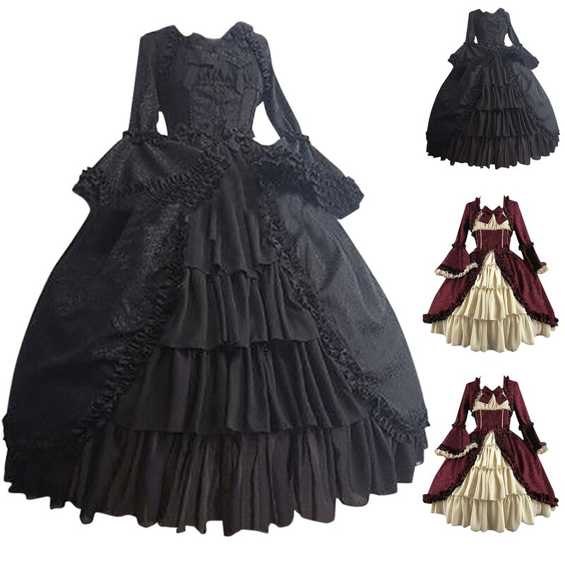 Gaun untuk wanita 2024 gaun pesta Ruffles kostum Cosplay Renaisans Retro Abad Pertengahan gaun pesta ayunan besar gaun Gotik Court Lolita