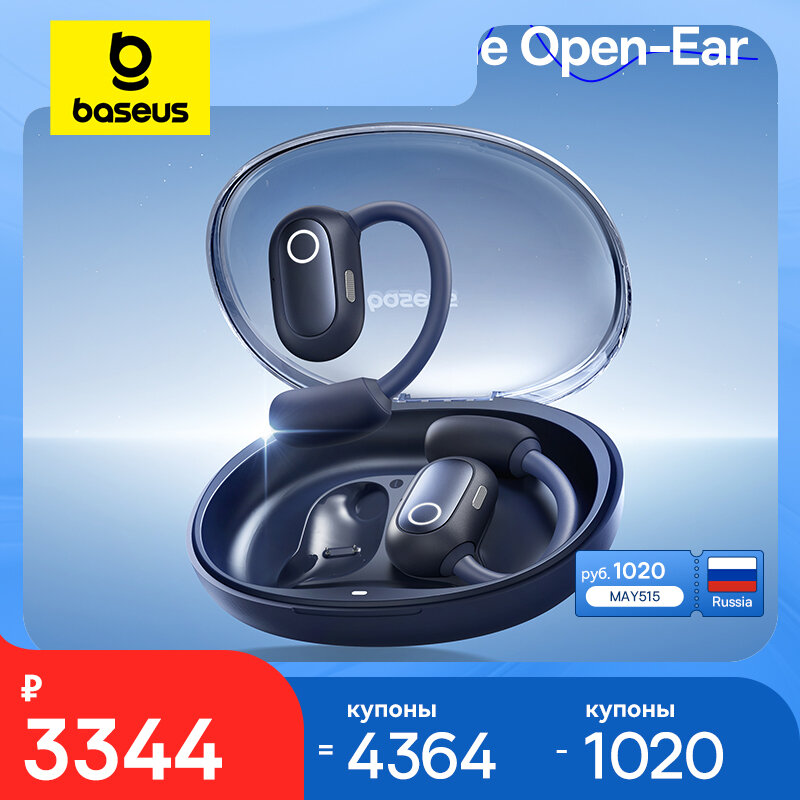 Baseus Eli Sport 1 headphone telinga terbuka, earphone nirkabel Bluetooth 5.3, headphone konduksi udara, suara Bass, earbud olahraga
