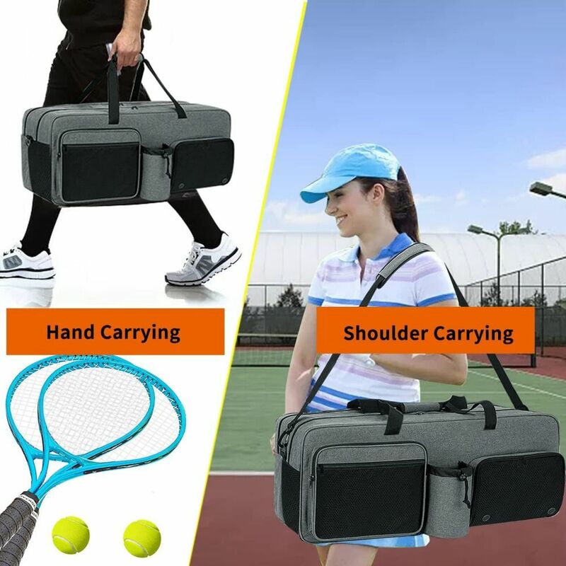 남성용 튼튼한 테니스 크로스바디 백, 손잡이가 있는 회색 테니스 장비 패키지, 라켓 캐리어, 대용량 라켓 공 가방