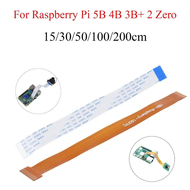 Кабель для камеры Raspberry Pi 15/30/50/100/200 см, Гибкий плоский кабель FFC FPC для Raspberry Pi 5B 4B 3B + 2 Zero, 5 шт.