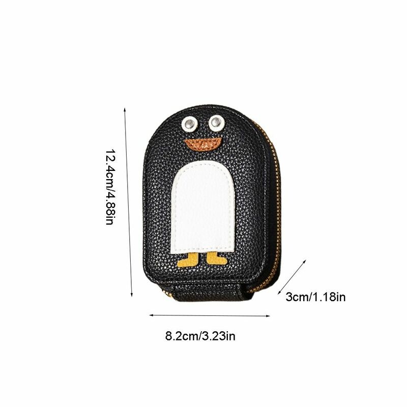 Cartoon Penguins Card Holder Ins PU Short ID Credit Card Holder Zipper 11 Card Slots Leather Wallet Female/Male