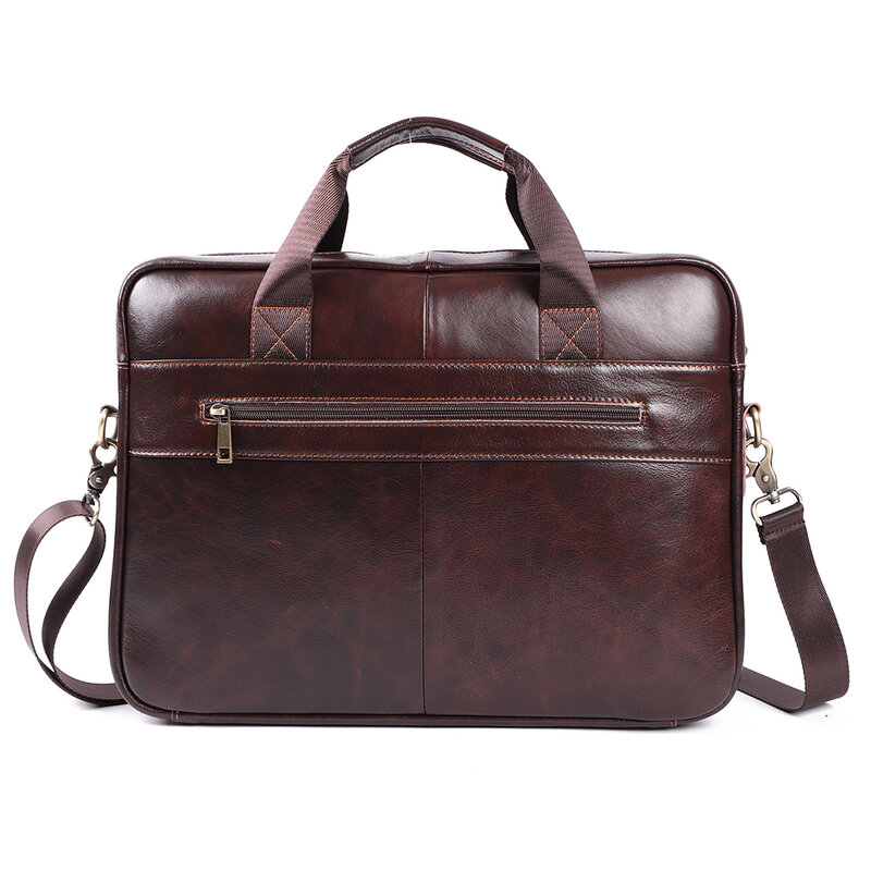 Tas tangan pria tas Laptop 15.6 inci tas Retro bisnis tas bahu selempang kulit alam tas kantor pria