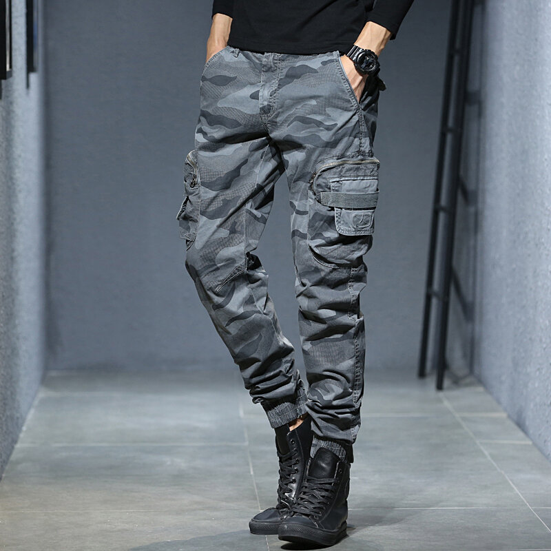CAAYU Joggers กางเกง Cargo ผู้ชาย Casual Hiphop MultiPocket กางเกงผู้ชายกางเกงขายาว Streetwear ยุทธวิธี Track KhakiCamouflage กางเกง
