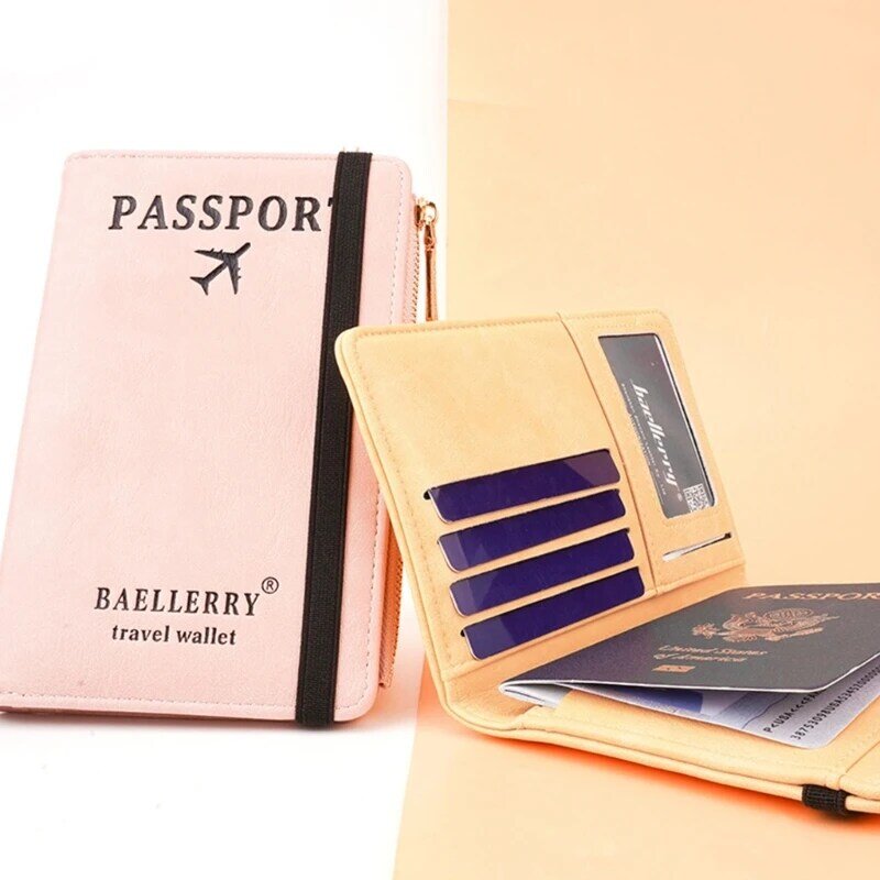 حامل جواز سفر صغير الحجم من البولي يوريثان مع محفظة محفظة محمية لحماية معلوماتك الشخصية أثناء التنقل