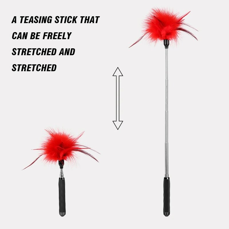 Mainan gairah seks alternatif tongkat panjang bulu, tongkat logam baja tahan karat yang dapat ditarik, alat menggoda SM untuk wanita & pasangan