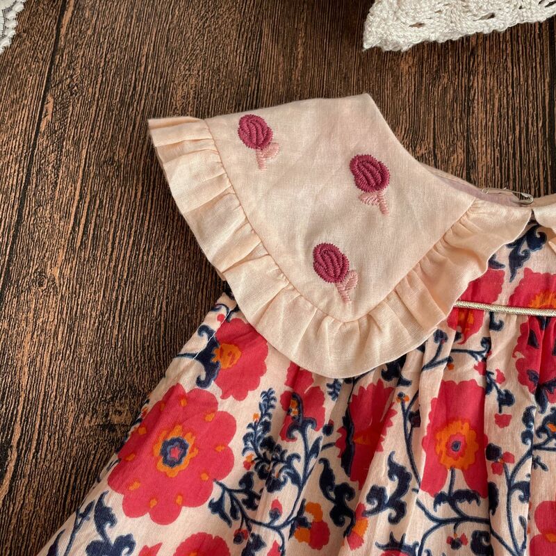 In stock! Children's Set 24 Summer BA Girls Retro Floral Big Flip Collar Doll Top+Flower Bract Pants