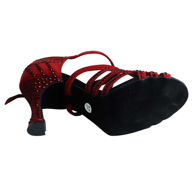Personalizado falso camurça sapatos de dança latina para mulheres, sapatos de dança, strass, vinho vermelho, 9cm