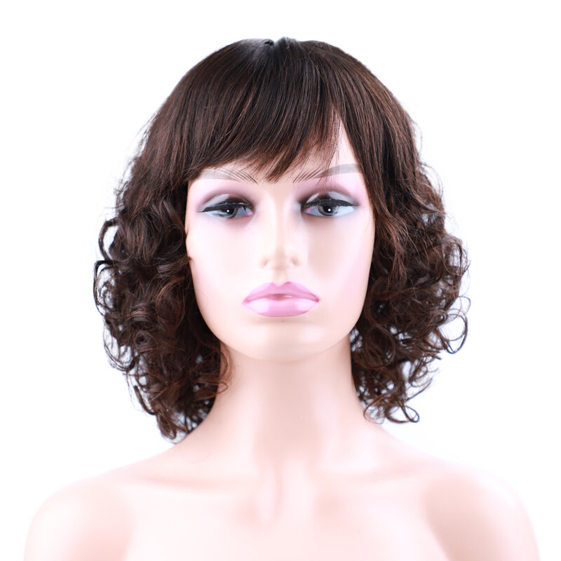 Kręcone ludzkie włosy peruki dla kobiet z mieszanką kręconych włosów z krótkim peruki z kręconymi włosami maszyna wykonana z czarnego brązu włosy blond peruki z hukiem