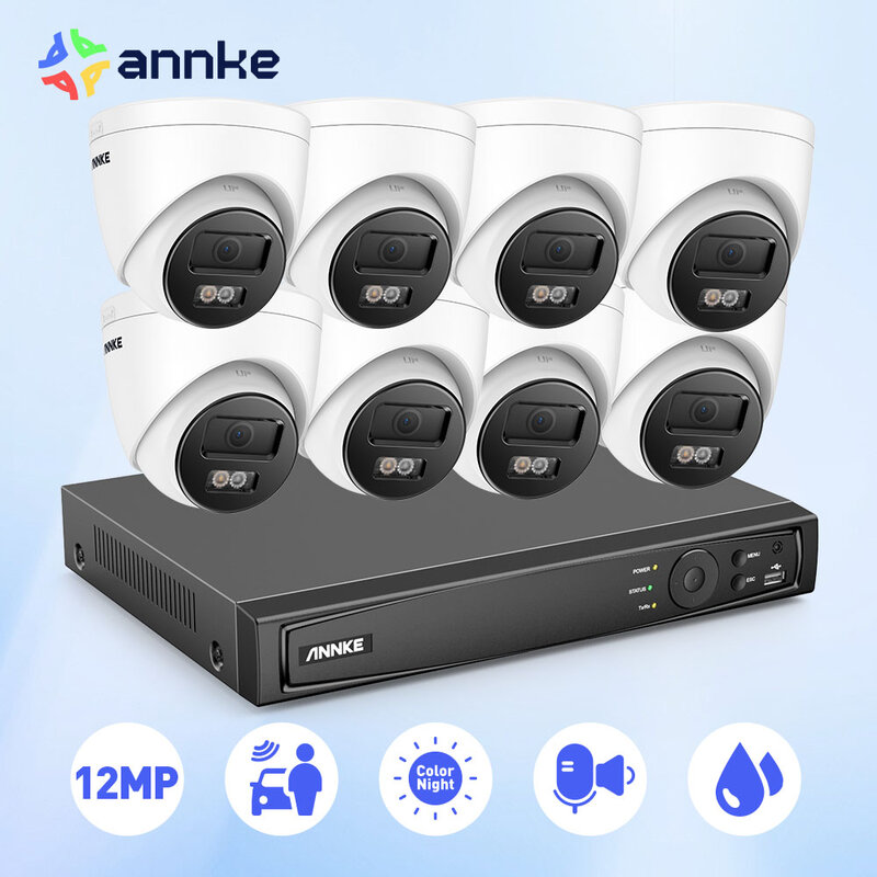Annke-smart-デュアルライトカメラ,CCTVビデオ監視,保護,屋外,12mp,8ch nvr,8個