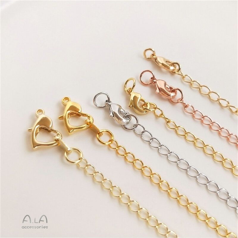 Tail Chain Extension Chain 18K Real Gold, White Gold, Rose Gold Bracelet Necklace, DIY Jewelry Accessories, Jewelry Materials