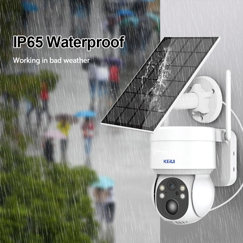 KERUI-cámara Solar IP de seguridad para el hogar, 4MP inalámbrica de cámara de vigilancia, impermeable para exteriores, alarma de detección de movimiento PTZ
