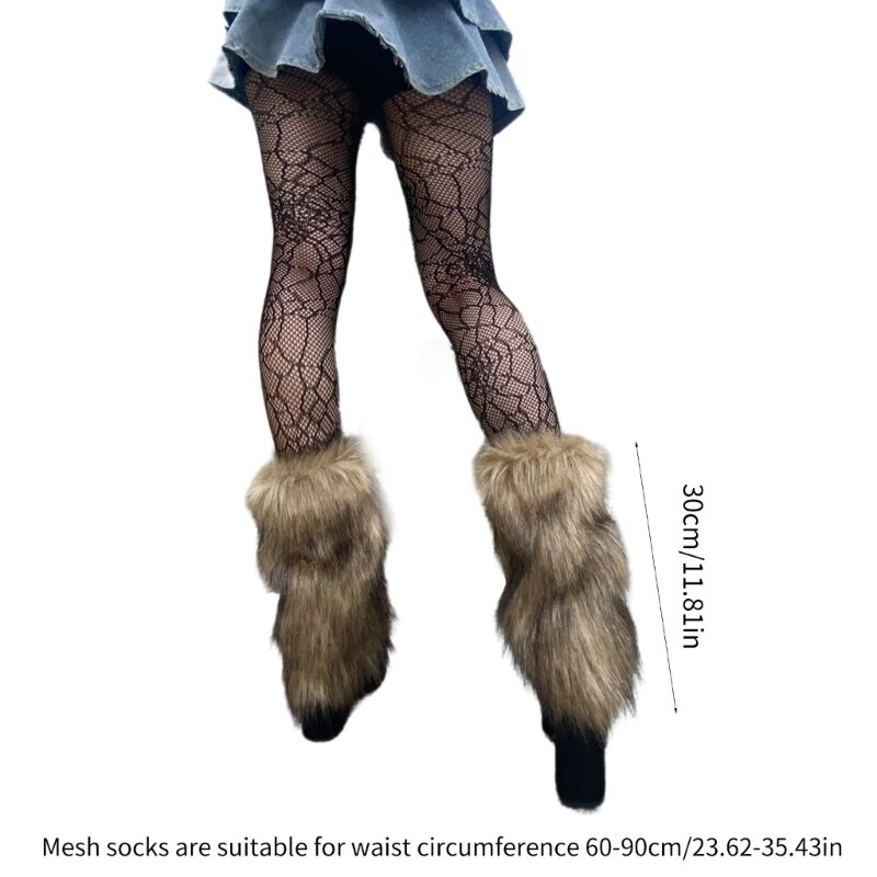 Furry Leg Warmers Winter Lace Leggings Boot Toppers Set For Subculture Women