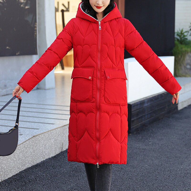 2023 Winter Jacket Women Parka Casual Solid Pocket Hooded Thick Warm Long Female Coat Korean Style Down Cotton Jacket Parkas