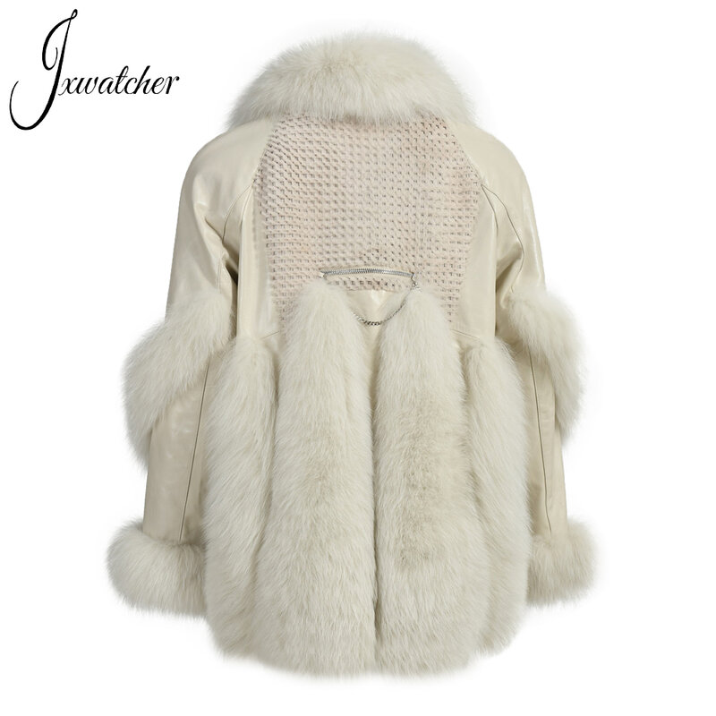 Jxwatcher Mantel Bulu Rubah Asli Musim Dingin 2022 Jaket Kulit Asli Musim Gugur Keluaran Baru Pakaian Luar Hangat Lengan Penuh Mode Wanita