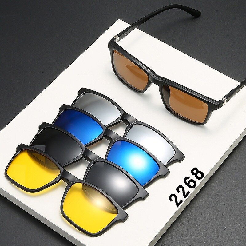Quadro de óculos magnéticos polarizados para homens e mulheres, óculos com clipe, espetáculo masculino, UV400, 2268, 5 pcs