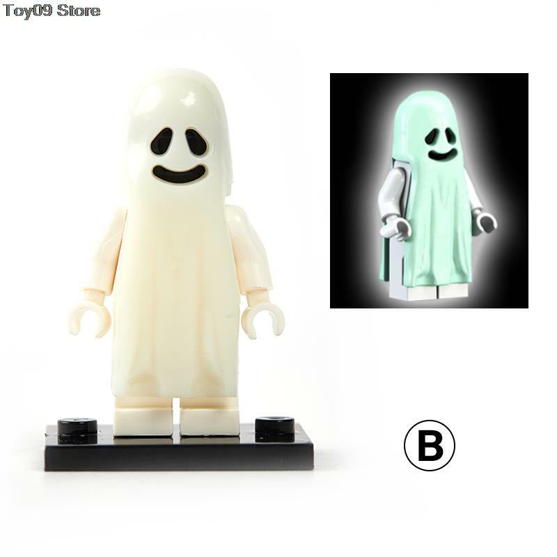1 Buah Blok Bangunan Seri Halloween Horor Model Hantu Tersenyum & Menangis Bercahaya Figur Aksi Mainan Bata Kecil untuk Anak-anak