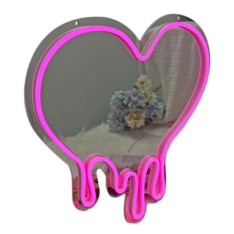 Specchio Led Neon Sign Lights for Girls Room Decor Lamp Party Art Wall Decoration Love Rectangle Hello Kitty Shape Neon Mirror