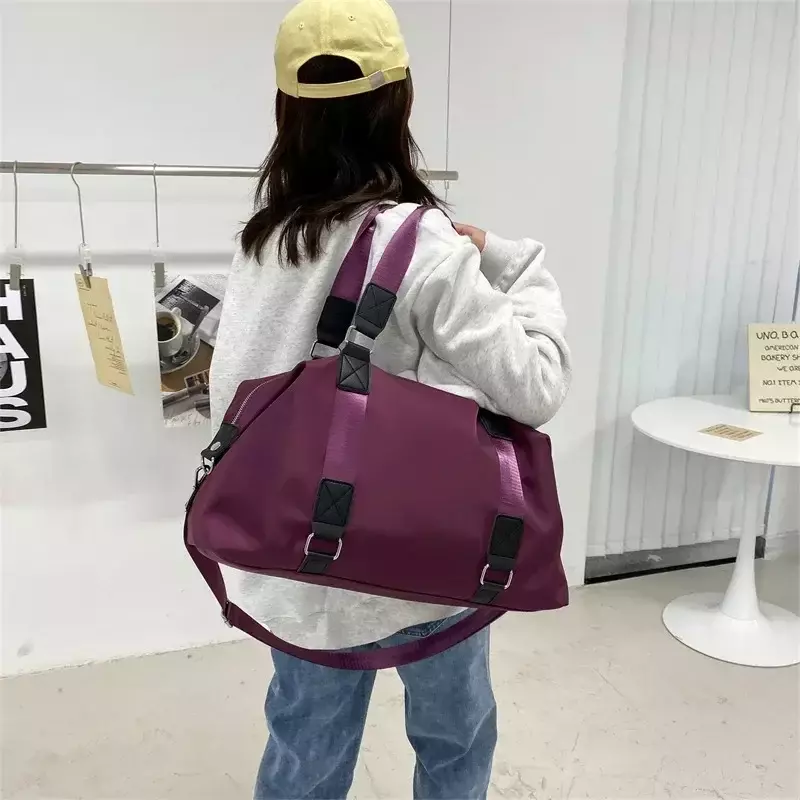 AL tas portabel wanita, tas Fitness mode warna polos dan kering tahan air kapasitas besar