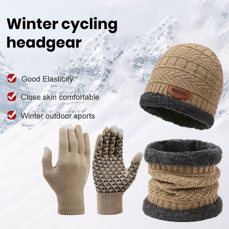 Conjunto de guantes de bufanda y sombrero a prueba de viento para hombres, accesorios de invierno acogedores, guantes de bufanda de sombrero de punto para hombres, suave y cálido, a prueba de viento, ciclismo al aire libre