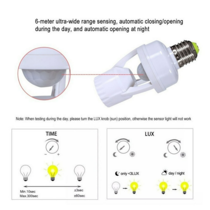 YzzKoo 360 Graus PIR Indução Humana Sensor de Movimento LED Night Lamp Socket Base E27 AC 85V-265V Atraso Tempo Interruptor Ajustável
