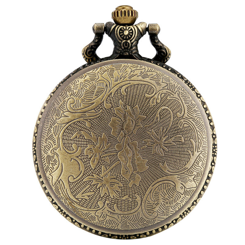 Bronze Hollow Out Locomotive Steam Train Clock Men Women Antique Quartz Pocket Watch Sweater Necklace Chain Gift Timepiece