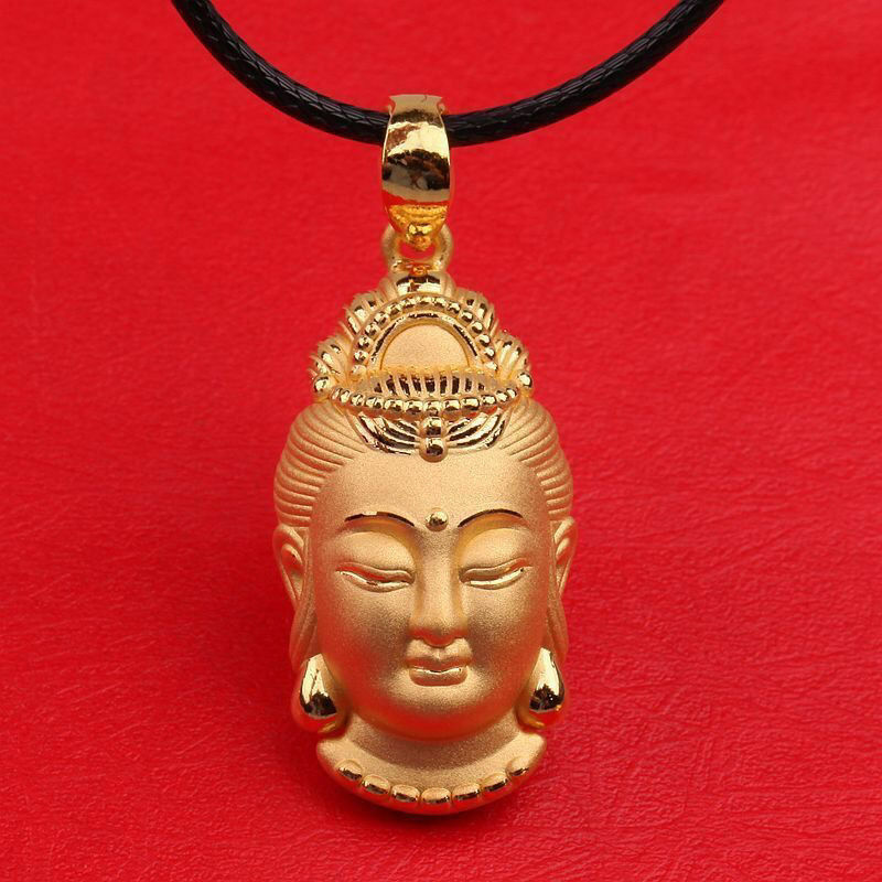 Messing vergoldet Mazu Anhänger Halskette Guanyin Buddha Kopf Sha Gold Benmingfo wie hohles Gebet für Frieden weiblichen Anhänger