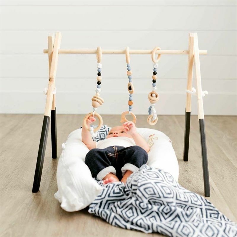 Q0KB estante madera maciza para Fitness, colgantes, juguete gimnasio para bebé recién nacido, adornos colgantes, sonajero