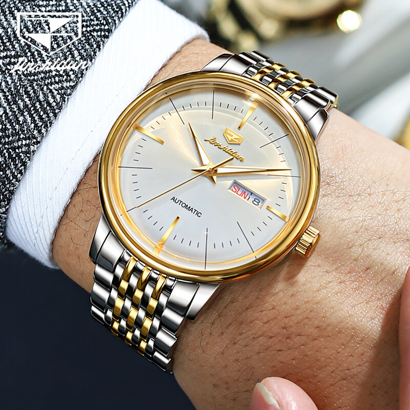 JSDUN-Montre mécanique classique pour homme, cadran minimaliste, acier inoxydable, étanche, montre-bracelet d'affaires, horloge, 8938