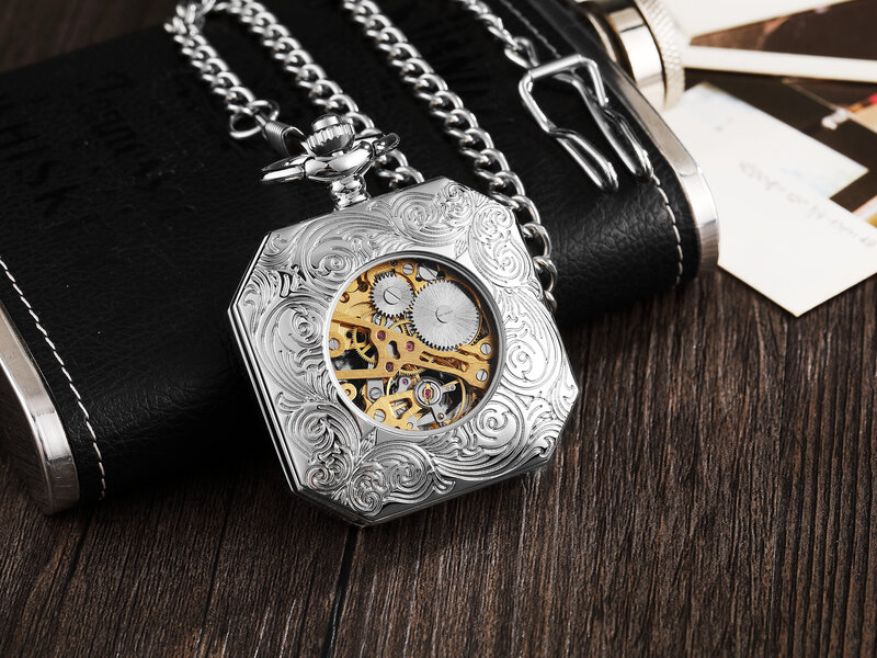 Luxus Phoenix Kirin Drachen hohle mechanische Taschenuhr für Männer männlich alten Orologio Mann Kette Uhren römische Ziffer Uhr