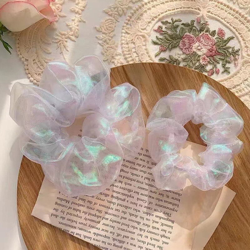 Shining Organza Large Intestine Hair Ring Girls Elastic Rubber Band Hair Bands Hair Accessories Girl Ponytail Holder Ornaments