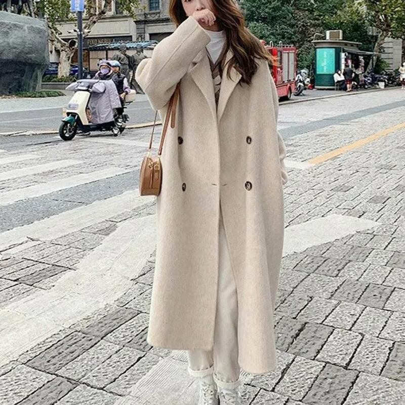 Casaco feminino de lã de peito único, estilo coreano, lapela solta, manga comprida, moda quente, elegantes casacos de inverno, novo para outono