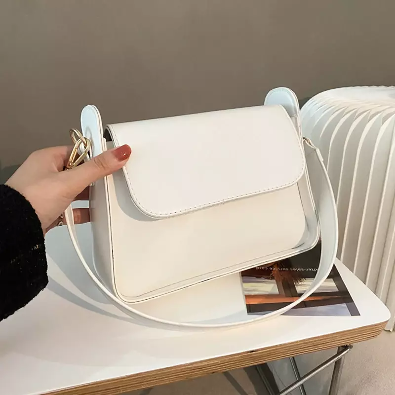 Bolso cruzado Vintage de cuero PU para mujer, bolsa de mensajero con solapa de Color sólido Simple, de diseñador, a la moda, 2024
