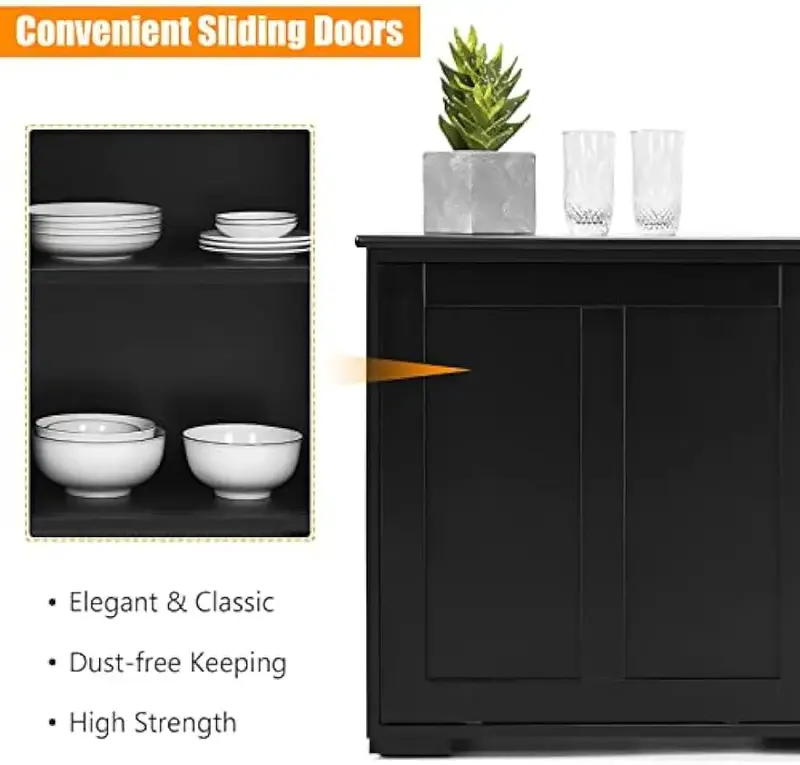 Buffets & Sideboards Kitchen Buffet Cabinet, Black, Large
