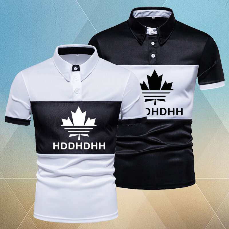 HDDHDHH-Camisa polo de manga curta masculina com lapela estampada de marca, camiseta verão, colorblock top solto