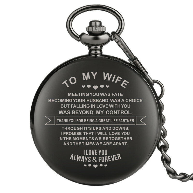 To My Wife I Love You Always Forever Design Watches Women's Quartz Analog Pocket Watch with Fob Chain Best Gift To Couple Lover